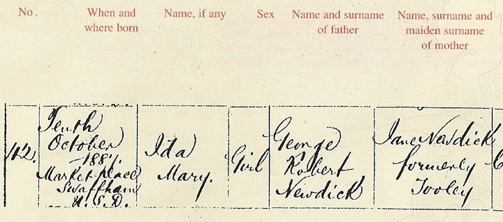 Ida's Birth Registration Left side