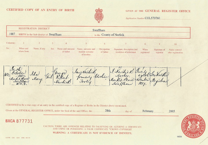 Ida's Birth Registration