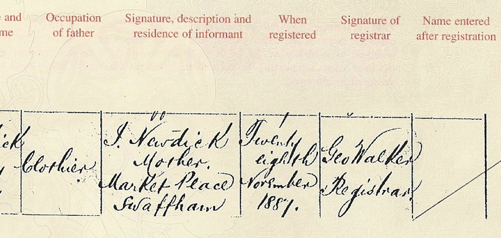 Ida's Birth Registration Right side.